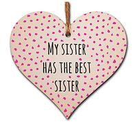 The Plum Penguin Handmade Wooden Hanging Heart Plaque Gift My Sister Best Sister Funny Wall Hanger Family Present Card Alternative