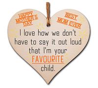 The Plum Penguin Handmade Wooden Hanging Heart Plaque mum I'm your favourite child funny novelty keepsake wall hanger card alternative from son daughter kids
