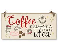 The Plum Penguin Handmade Wooden Hanging Wall Plaque Coffee is Always a Good Idea Fun Decorative Sign Kitchen Coffee Shop