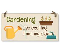 The Plum Penguin Handmade Wooden Hanging Wall Plaque Gardening So Exciting I Wet my Plants Joke Rude Sign for Gardeners