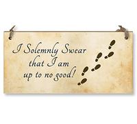 The Plum Penguin Handmade Wooden Hanging Wall Plaque I Solemnly Swear Up to No Good Fun Sign Wizards Fantasy Story