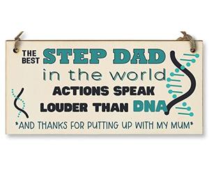 The Plum Penguin Handmade Wooden Hanging Wall Plaque Step Dad More than DNA Funny Novelty Sign Man Cave Office