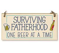 The Plum Penguin Handmade Wooden Hanging Wall Plaque Surviving Fatherhood One Beer at a Time Novelty Sign Man Cave