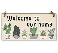The Plum Penguin Handmade Wooden Hanging Wall Plaque Welcome to Our Home Cactus House Plants Decorative Sign New Home Gift Hallway