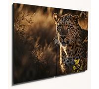 The Plum Penguin Majestic Leopard in African Savanna Printed Wood Wall Art, 2-Piece A4 MDF Home Decor Canvas Alternative 40 x 30cm