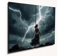 The Plum Penguin Nemesis Goddess Wood Wall Art - Dual A4 MDF Panels with Celestial Storm Print Canvas Alternative 40 x 30cm