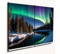The Plum Penguin Northern Lights Over Snowscape Dual A4 Wood Wall Art - Aurora Borealis MDF Decor Canvas Alternative 40 x 30cm