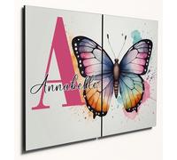 The Plum Penguin Personalised Baby Butterfly Watercolour Print - A4 Wooden MDF Wall Art Set, Pastel Nursery Decor Canvas Alternative 40 x 30cm