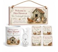 The Plum Penguin Personalised Chicken Keeper Box Set Hen Haven Plaque Mug Coasters Keyring Gift