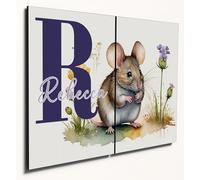 The Plum Penguin Personalised Children's Bedroom Mouse Watercolour Wall Art, Pastel Dual A4 Wood MDF Prints Canvas Alternative 40 x 30cm