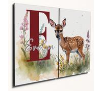The Plum Penguin Personalised Fawn Watercolour Wall Art, Pastel MDF Wood A4 Twin Set, Children's Bedroom Decor Canvas Alternative 40 x 30cm