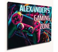 The Plum Penguin Personalised Gaming Zone Wall Art Room Plaque Sign A3 Custom Name Controller Print for Teenage Boys Bedroom, Game Room or Man Cave