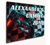 The Plum Penguin Personalised Gaming Zone Wall Art Room Plaque Sign A3 Custom Name Controller Print for Teenage Boys Bedroom, Game Room or Man Cave