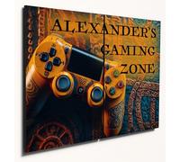 The Plum Penguin Personalised Gaming Zone Wall Art Room Plaque Sign A3 Custom Name Controller Print for Teenage Boys Bedroom, Game Room or Man Cave