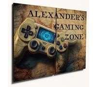 The Plum Penguin Personalised Gaming Zone Wall Art Room Plaque Sign A3 Custom Name Controller Print for Teenage Boys Bedroom, Game Room or Man Cave