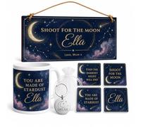 The Plum Penguin Personalised Moon and Stars Motivational Gift Box Set Plaque Mug Coasters Keyring