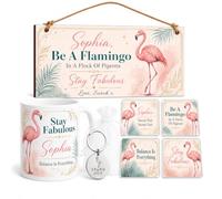 The Plum Penguin Personalised Motivational Flamingo Gift Box Set - Plaque, Mug, Coasters & Keyring