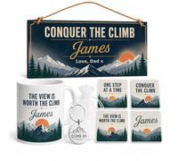 The Plum Penguin Personalised Motivational Gift Box Set Mountain Decor Mug Coasters Keyring Plaque