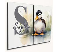The Plum Penguin Personalised Pastel Duck Watercolour Wall Art, A4 Wooden MDF Panels, Kids Bedroom Decor Canvas Alternative 40 x 30cm