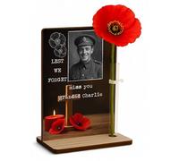 The Plum Penguin Personalised Remembrance Sunday Poppy Freestanding Memorial Lest We Forget Plaque Photo & Flower Holder (Candlelit Cross)