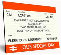 The Plum Penguin Personalised UK Train Ticket Wooden Wall Art Custom Names Dates Text for Weddings Anniversaries Valentine's Day (Wedding)