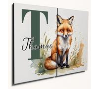 The Plum Penguin Personalised Wooden Fox Wall Art - A4 Size MDF Home Decor, Pastel Watercolour Print for Children's Bedroom Canvas Alternative 40 x 30cm