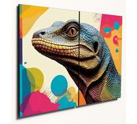 The Plum Penguin Pop Art Nile Monitor Lizard Wooden Wall Art - A4 Dual MDF Panels - Psychedelic Decor Canvas Alternative 40 x 30cm