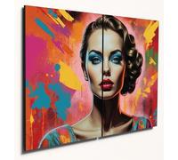 The Plum Penguin Pop Art Portrait Wall Art: Magnetic Woman Dual A4 Wooden MDF Panels Canvas Alternative 40 x 30cm