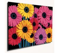 The Plum Penguin Psychedelic Gerbera Daisies Pop Art Style Wood Wall Decor 2x A4 MDF Prints Canvas Alternative 40 x 30cm