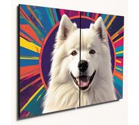 The Plum Penguin Samoyed Pop Art Wooden Wall Decor - A4 Dual Panel 6mm MDF Bright Colourful Home Artwork Canvas Alternative 40 x 30cm