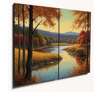 The Plum Penguin Serene Autumn Landscape Wall Art on Dual A4 Wood MDF Panels Canvas Alternative 40 x 30cm