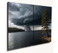 The Plum Penguin Serene Lake Waterspout & Tamarack Tree Wall Art - Dual A4 MDF Wood Panels Canvas Alternative 40 x 30cm