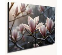 The Plum Penguin Serene Magnolia Frost Wall Art A4 Dual MDF Wood Prints - Delicate Blossom Home Décor Canvas Alternative 40 x 30cm