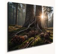 The Plum Penguin Serene Pine Tree Landscape Printed Wooden Wall Art A4 Dual Set MDF Home Decor Canvas Alternative 40 x 30cm