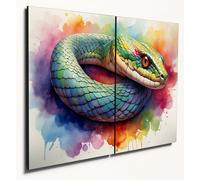 The Plum Penguin Serpentine Rainbow Snake Watercolour Effect Wall Art, Dual A4 MDF Wood Panels Canvas Alternative 40 x 30cm