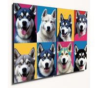 The Plum Penguin Siberian Husky Pop Art Style Dual A4 Wood Wall Art, Bold MDF Home Decor Piece Canvas Alternative 40 x 30cm