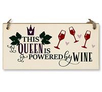 The Plum Penguin This Queen Powered by Wine Funny Novelty Handmade Wooden Hanging Wall Plaque Gift Kitchen Home Bar Sign Decoration