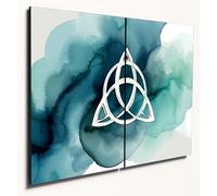 The Plum Penguin Triquetra Abstract Watercolour Wooden Wall Art, A4 Dual Panels, Cerulean Teal Decor Canvas Alternative 40 x 30cm