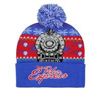 The Polar Express Beanie Men's Locomotive Fair Isle Design Embroidered Logo Fold Cuff Top Pom Beanie Hat, Train, One size
