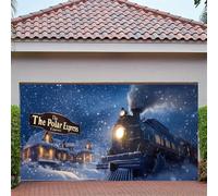 The Polar Express Christmas Garage Door Banner, Winter Train Scene Holiday Decoration Christmas Garden Party Holiday Decor (8FT×6FT)