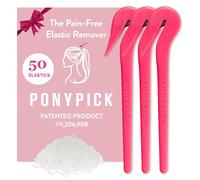 The Pony Pick by Lolly - Hair Elastic Rubber Bands Cutter - Elastic Hair Band Remover - Pain Free - Easy Removal - 3 Pack of Pink Pony Picks & 50 Clear Elastics, Easy Grip Tools & Accessories
