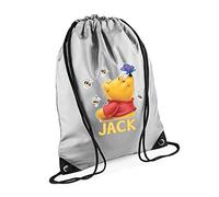 The Pooh With Butterfly Backpack Cartoon Character, Personalised Bag, Bag For Friend, Birthday Drawstring Bag, PE Gym Kit Swimming, Sport Rucksack. (Silver)