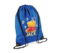 The Pooh With Butterfly Backpack Cartoon Character, Personalised Bag, Bag For Friend, Birthday Drawstring Bag, PE Gym Kit Swimming, Sport Rucksack. (Bright Royal)