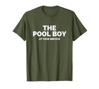 The Pool Boy at Your Service Funny Pool T-Shirt, Men, Olive Green, Large