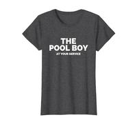 The Pool Boy at Your Service Funny Pool T-Shirt, Women, Dark Heather Grey, Small