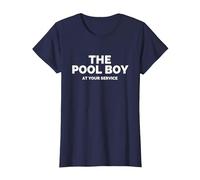 The Pool Boy at Your Service Funny Pool T-Shirt, Women, Navy Blue, Medium
