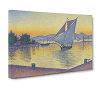 The Port At The Sunset By Paul Signac Canvas Print | Gallery Wrapped 30mm Frame Wall Art | 20x14 inches | Ready to Hang | Classic Landscape Picture | Living Room Bedroom Lounge Office