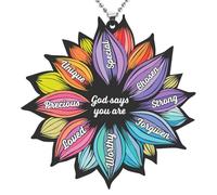 The Positive Christian Identity Flower Key Chain - Acrylic Pendant with Stainless Steel Chain - Christian Faith Jewelry Gifts for Women - Religious Jewelry Gift for Christmas, Wedding