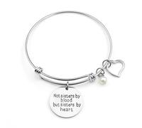 The Positive Christian Sisterhood Bangle Bracelet - Stainless Steel Friendship Bracelet with Heart Charm and Sisterhood Quote - Gift for Sisters and Friends