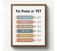 The Power of Yet Poster, Positive Classroom Art, Growth Mindset Mental Health Poster, Classroom Office Therapy Wall Décor, Kids Educational Prints for Calming Corner Decorations, 8x10 Inch Unframed